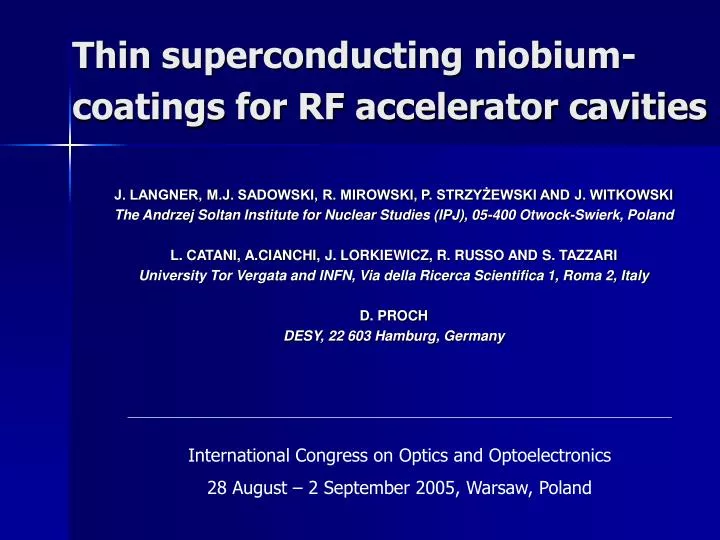 thin superconducting niobium coatings for rf accelerator cavities n.