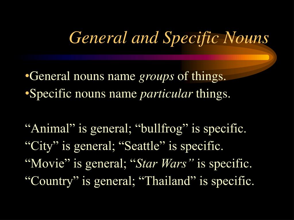 General And Specific Nouns Worksheets