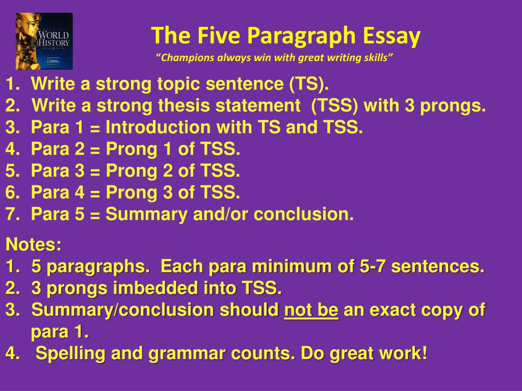 PPT - The Five Paragraph Essay “ Champions always win with great writing  skills ” PowerPoint Presentation - ID:5660226