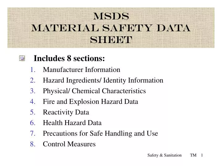 PPT - MSDS Material Safety Data Sheet PowerPoint ...