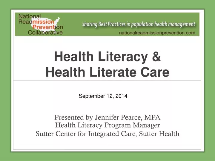 health literacy health literate care n.