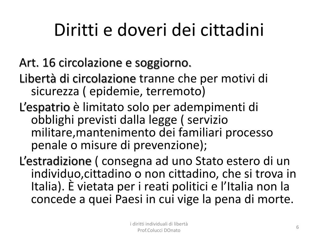 PPT - La costituzione: diritti e doveri dei cittadini (art. 13-54