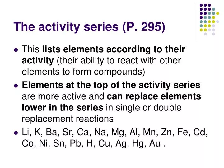 the activity series p 295 n.