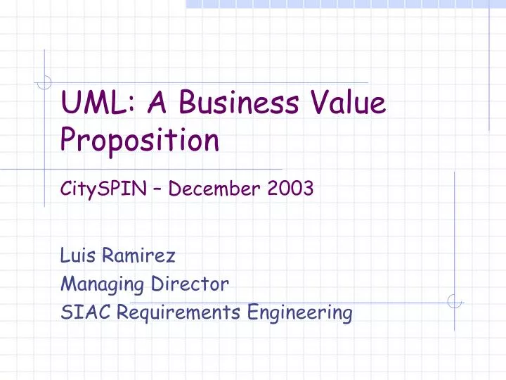 uml a business value proposition n.
