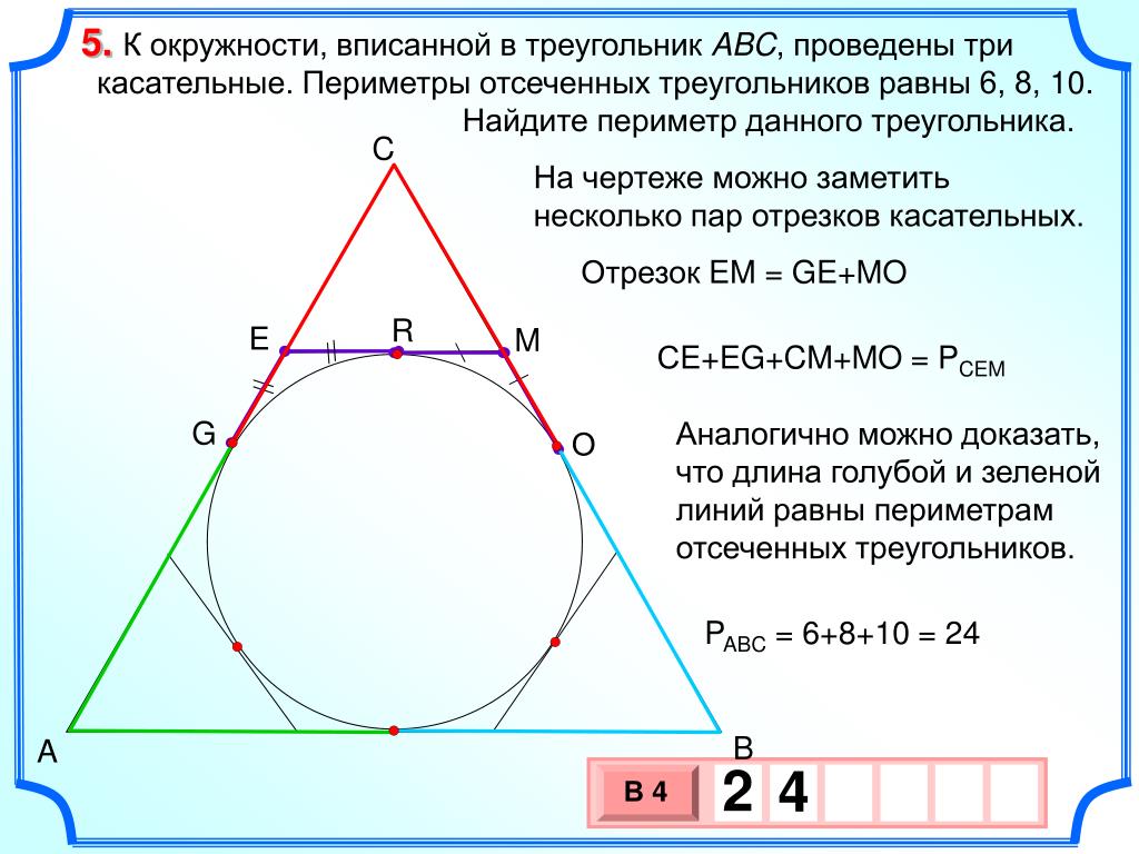 Сторона треугольника описанного вокруг квадрата. Периметр треугольника описанного около окружности. Окружность описанная около треугольника. Вписанный и описанный треугольник. Вписанная окружность задачи.