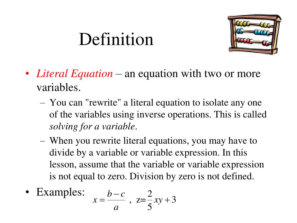 PPT - Literal Equations and Formulas PowerPoint Presentation, free download  - ID:5675486