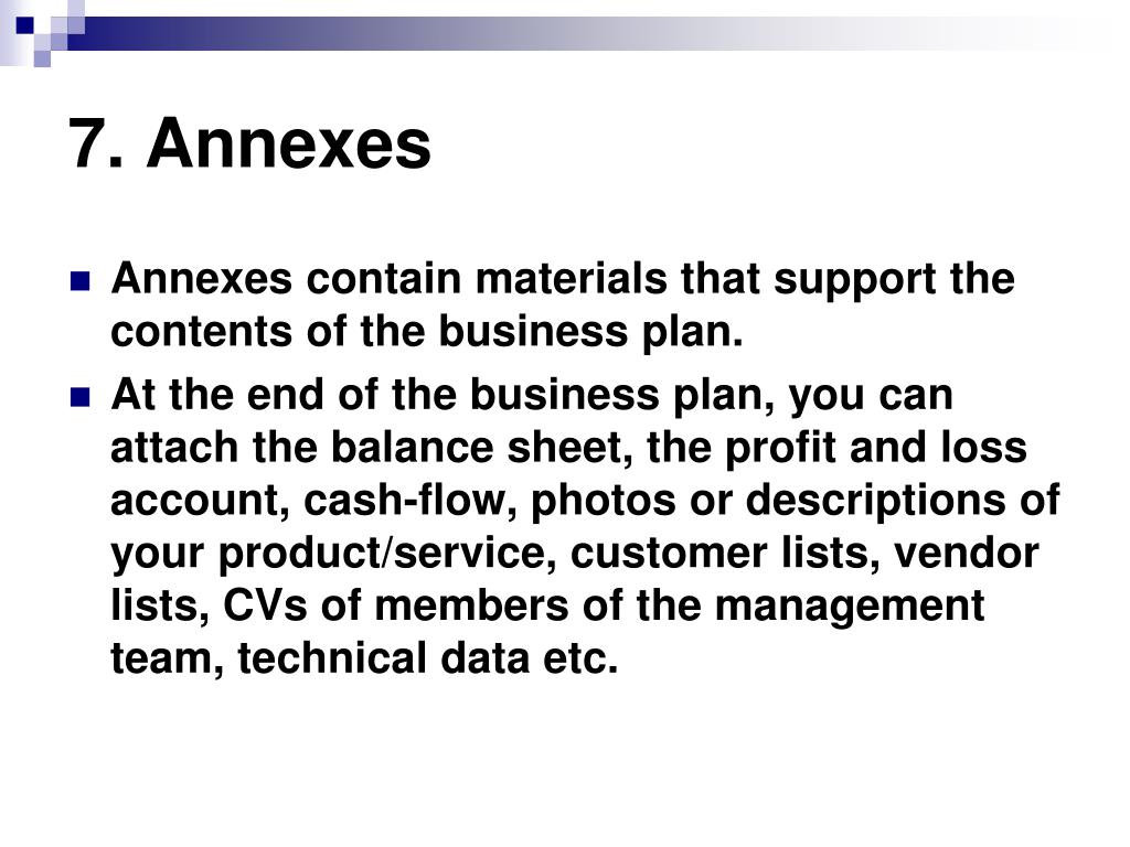 annexes business plan