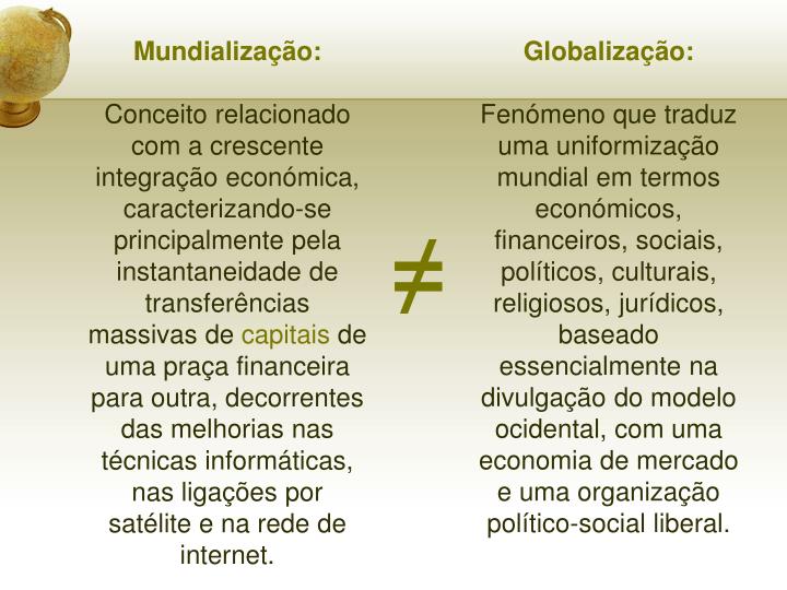 PPT - Mundialização e globalização: manifestações e processos ...
