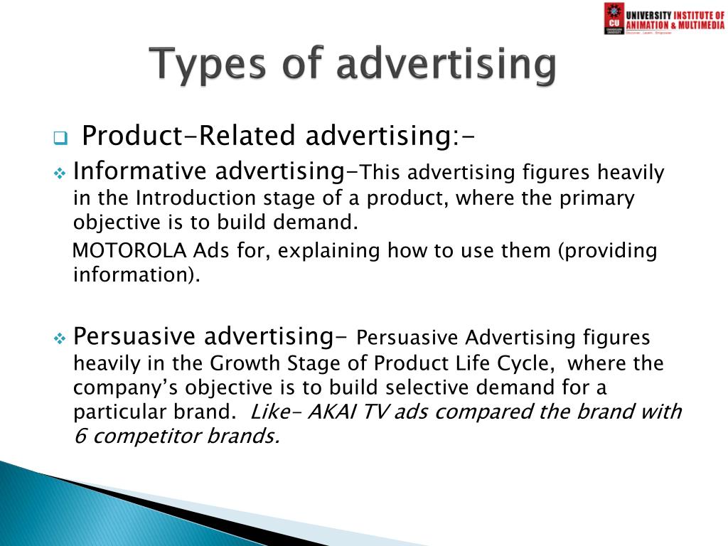 types of advertising presentation