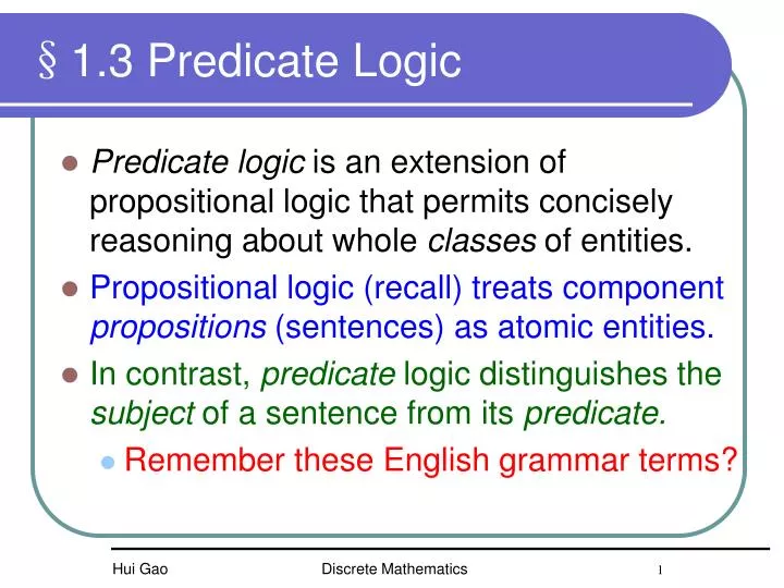 PPT - §1.3 Predicate Logic PowerPoint Presentation, Free Download - ID ...