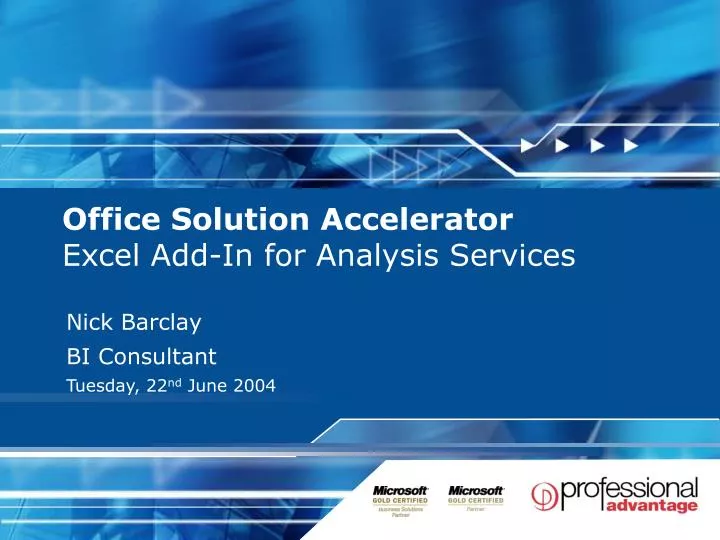 office solution accelerator excel add in for analysis services n.