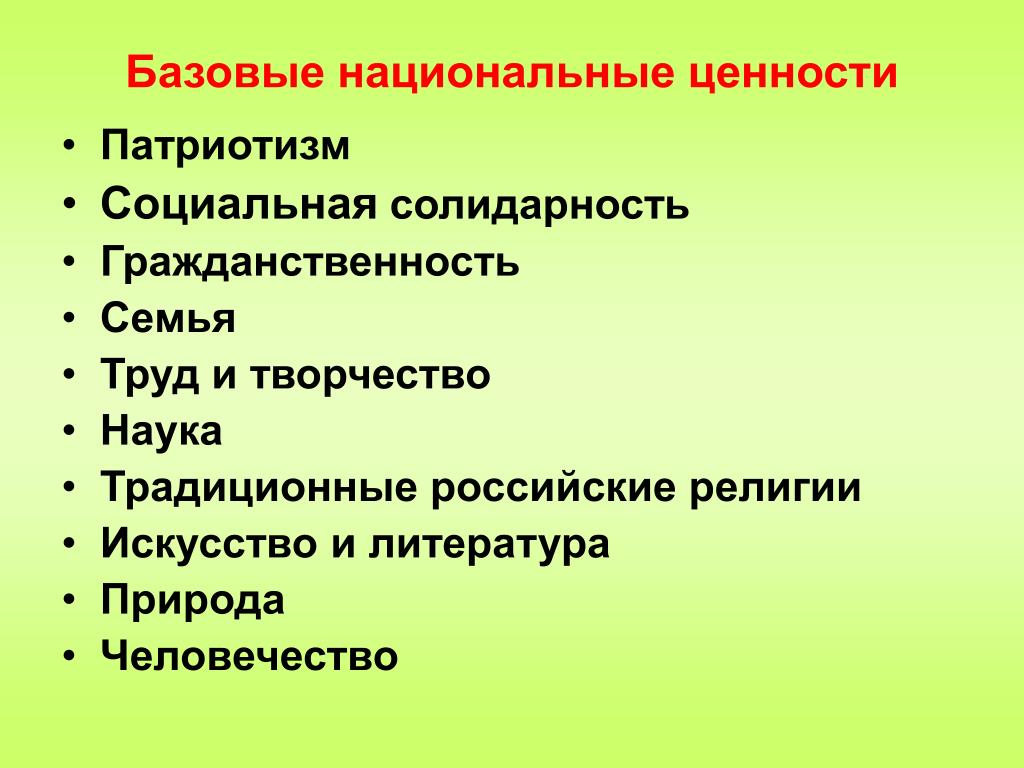 Базовые национальные ценности россии