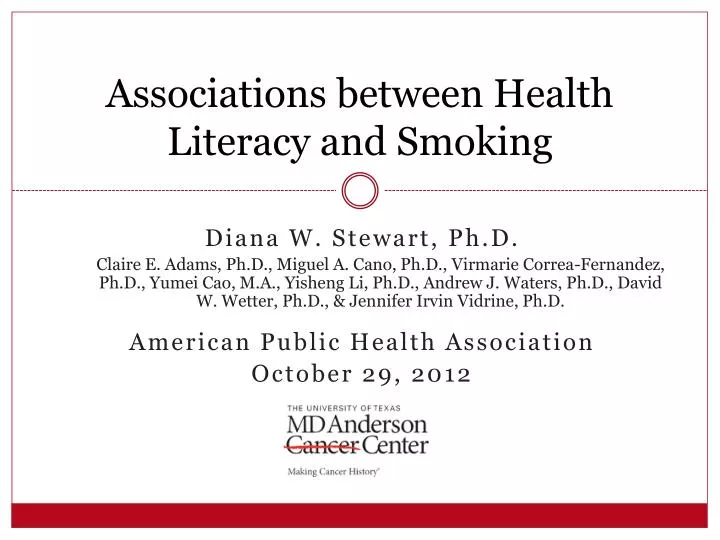 associations between health literacy and smoking n.