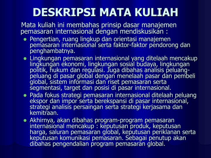 PPT - Pengantar Kegiatan Perkuliahan Manajemen Pemasaran Internasional PowerPoint