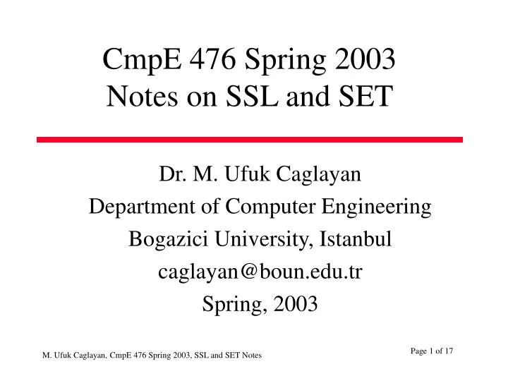 Ppt Cmpe 476 Spring 2 003 Notes On Ssl And Set Powerpoint Presentation Id