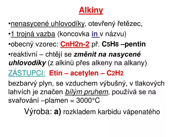 Alkany Alkeny Alkiny Sprawdzian Liceum Pdf PPT - Alkiny PowerPoint Presentation - ID:5715223