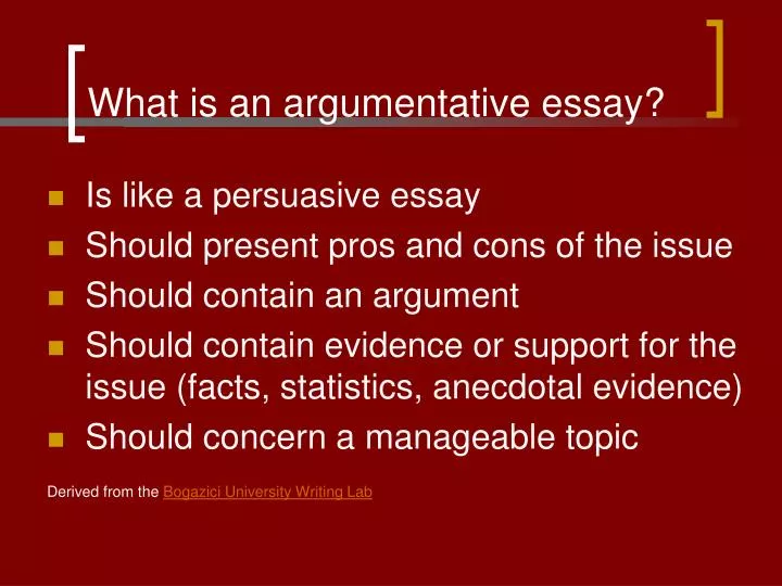 features of an argumentative essay ppt