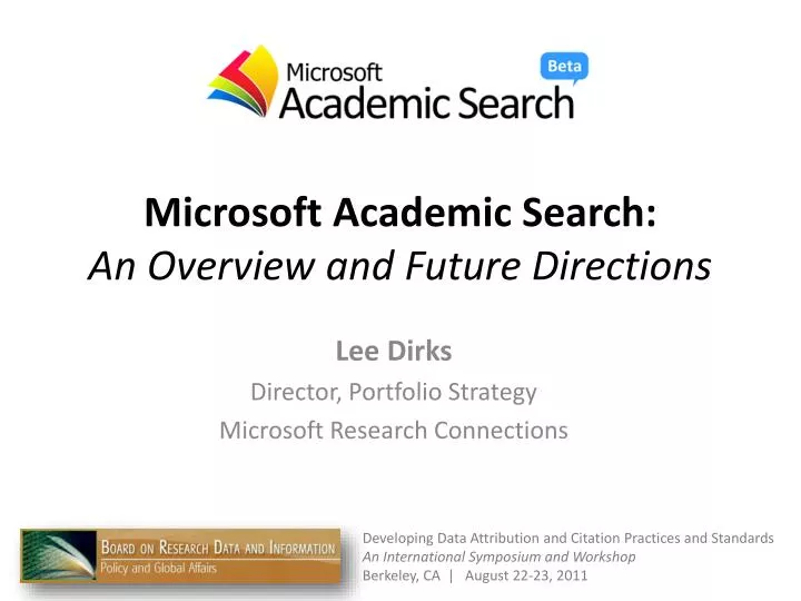 PPT Microsoft Academic Search An Overview and Future Directions