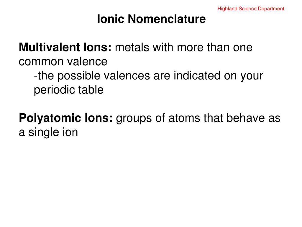 Ppt Highland Science Department Ionic Nomenclature