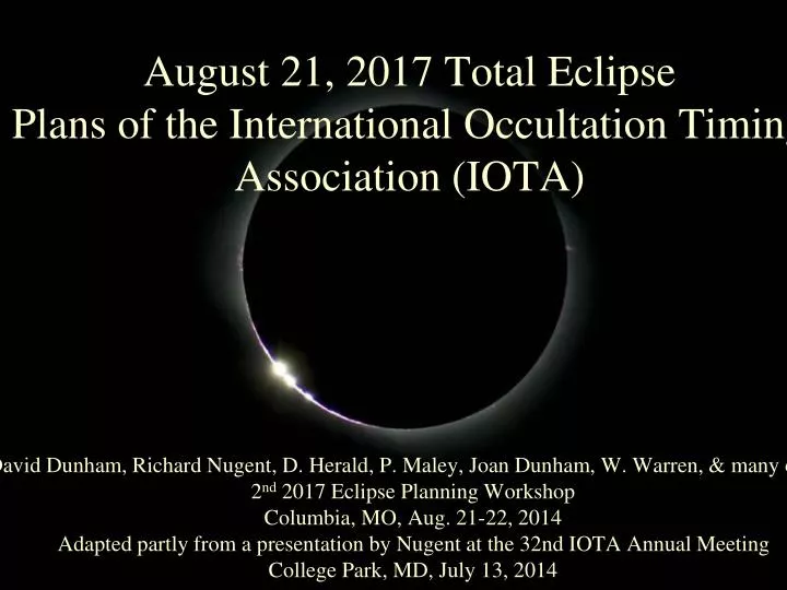 august 21 2017 total eclipse plans of the international occultation timing association iota n.