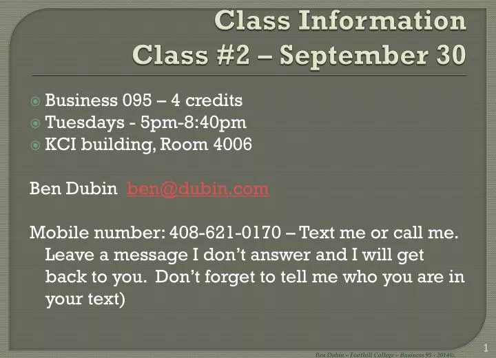 class information class 2 september 30 n.