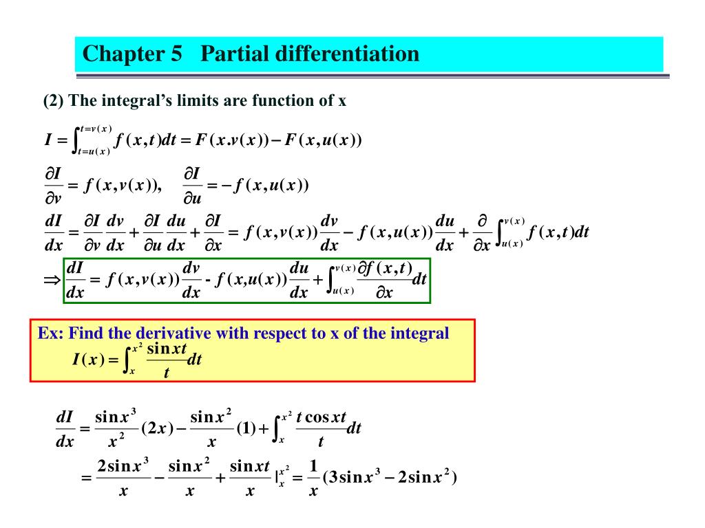 Partial derivative. Derivative of definite integral. Definition of derivative.