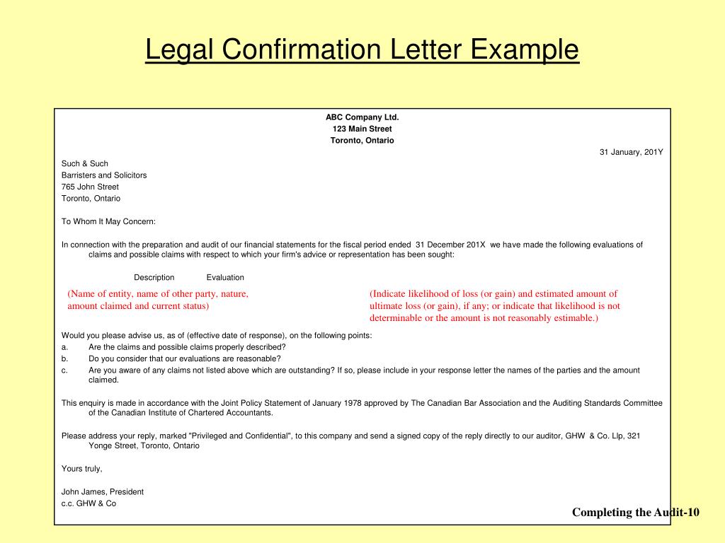 Legal Confirmation Letter Audit Sample from image3.slideserve.com
