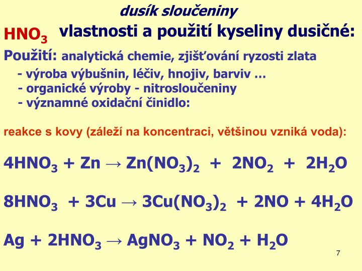 Ag Hno3 Agno3 No H2o PPT - Dusík slou?eniny PowerPoint Presentation - ID:5741578