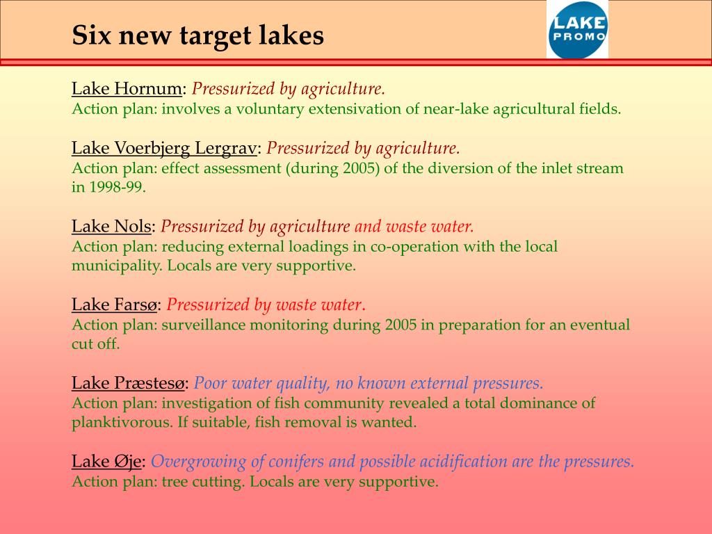 PPT LAKEPROMO current phase of project & target lakes in Denmark