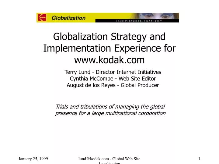 globalization strategy and implementation experience for www kodak com n.