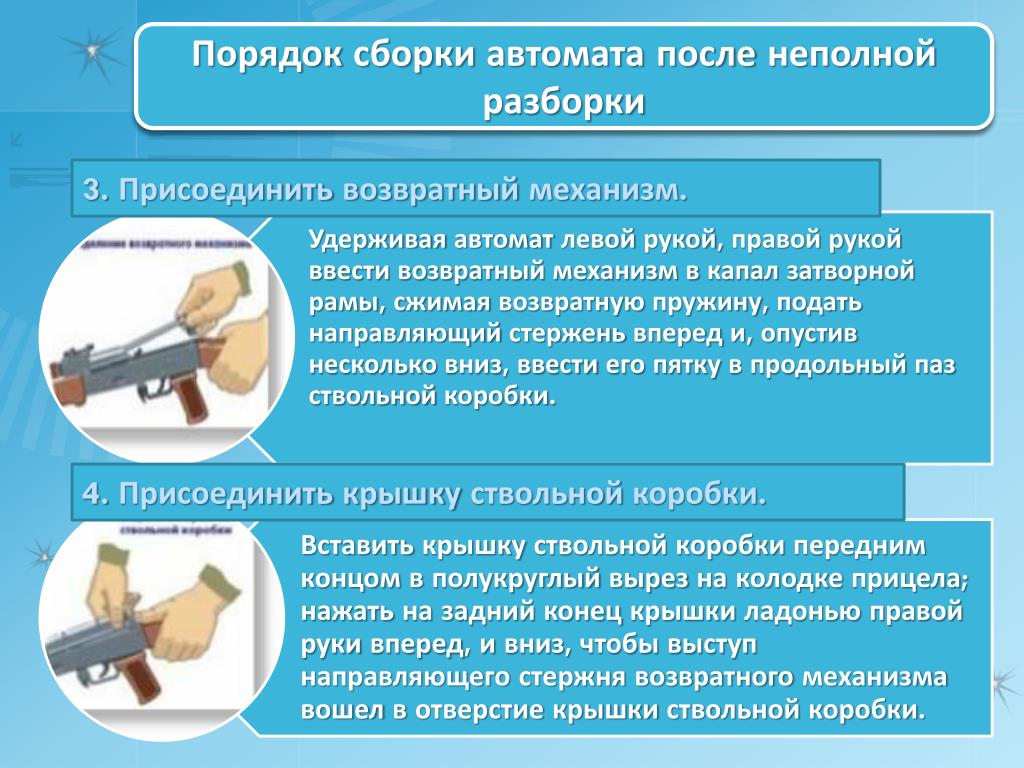 Сборка разборка аппаратов. Схема сборки и разборки автомата. Порядок сборки автомата после неполной разборки. Правила сборки автомата. Сборка и разборка автомата Калашникова.