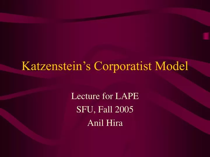 katzenstein s corporatist model n.