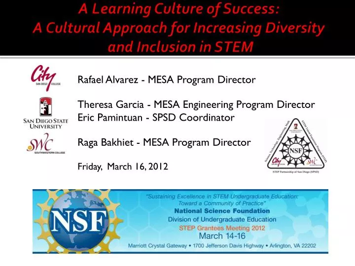a learning culture of success a cultural approach for increasing diversity and inclusion in stem n.