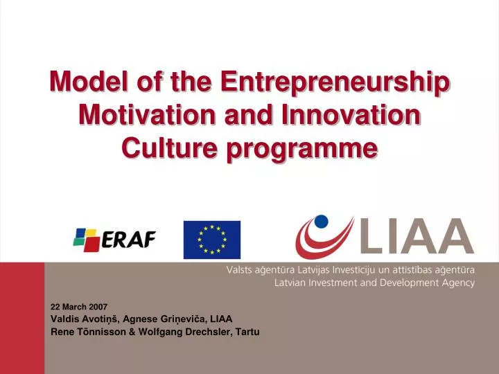 model of the entrepreneurship motivation and innovation culture programme n.