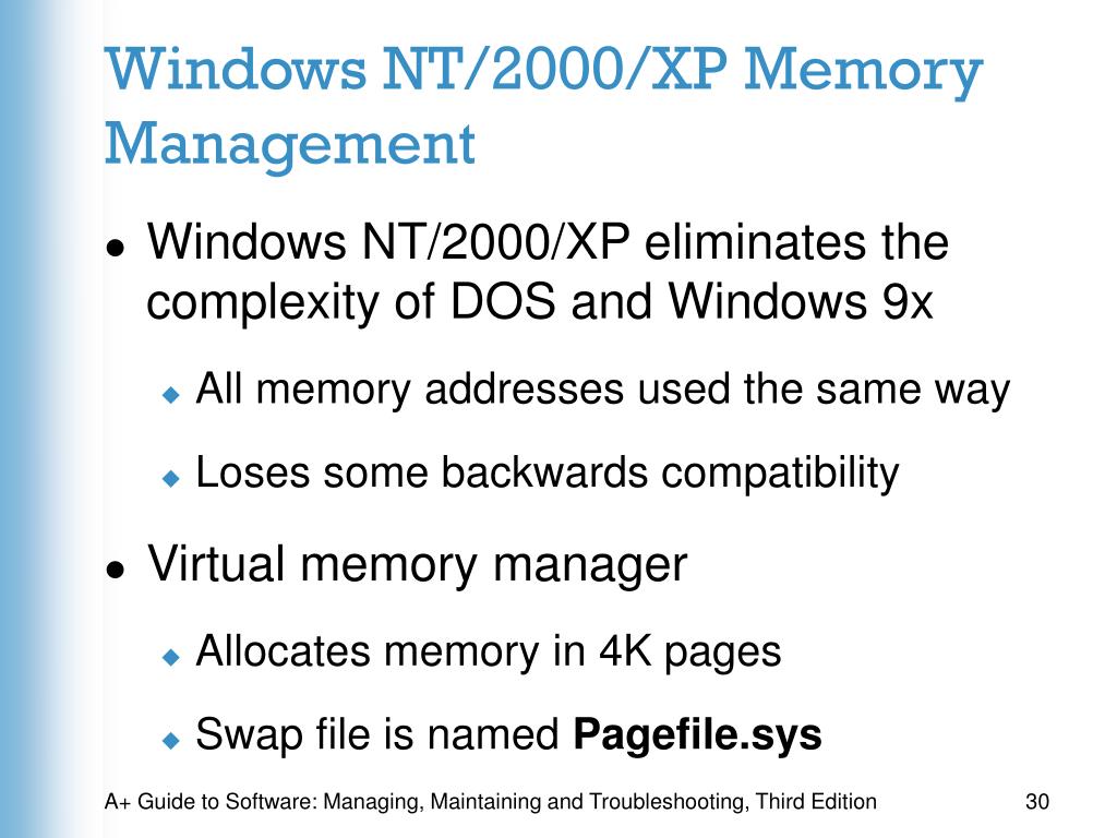 windows nt virtual memory storage manager