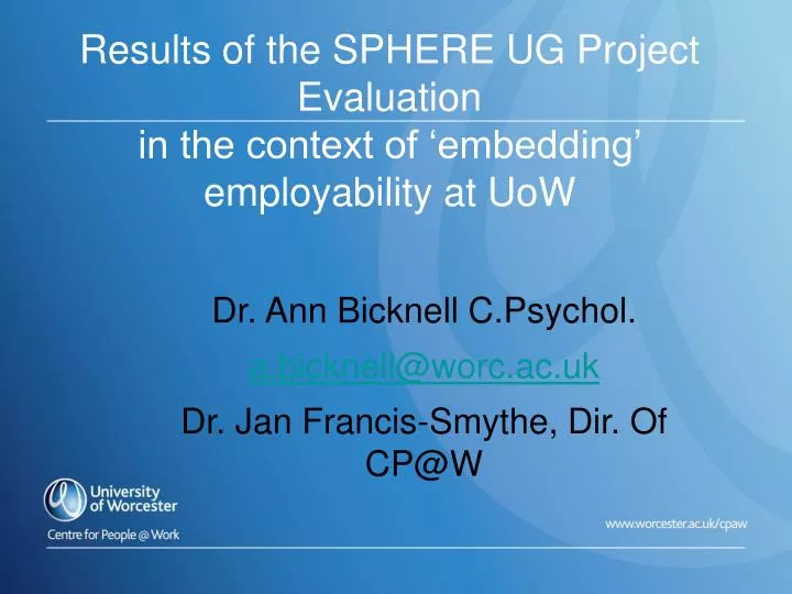 results of the sphere ug project evaluation in the context of embedding employability at uow n.