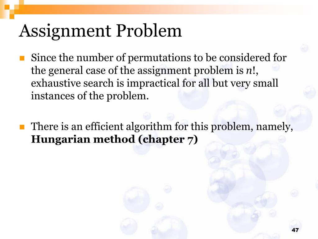 assignment problem by exhaustive search