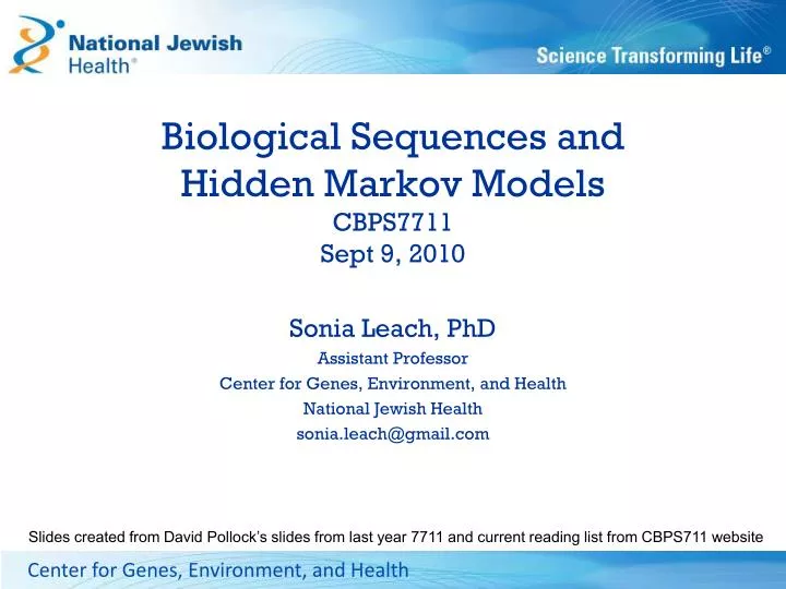 biological sequences and hidden markov models cbps7711 sept 9 2010 n.