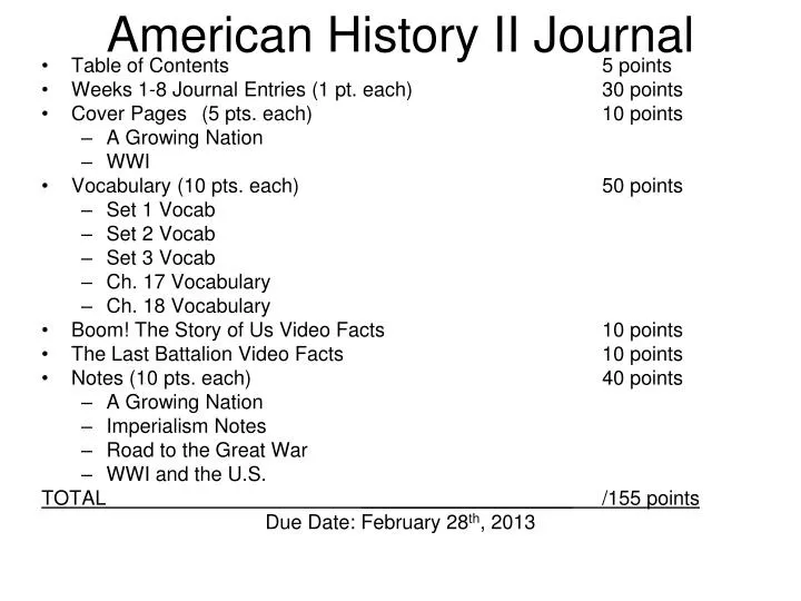 american history ii journal n.