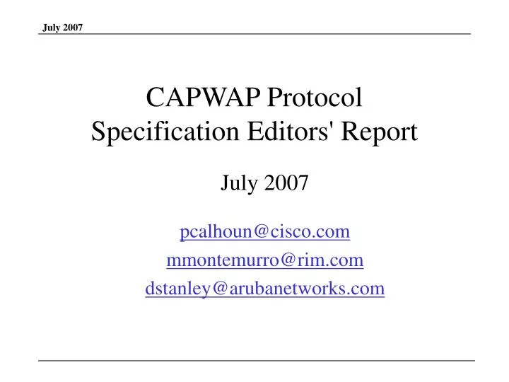 capwap protocol specification editors report n.