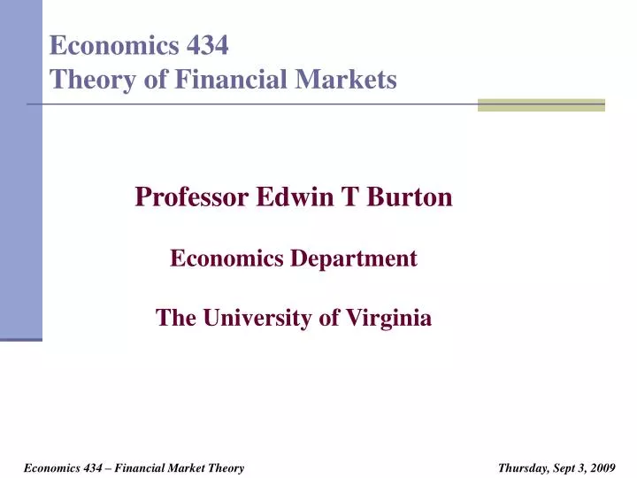 economics 434 theory of financial markets n.
