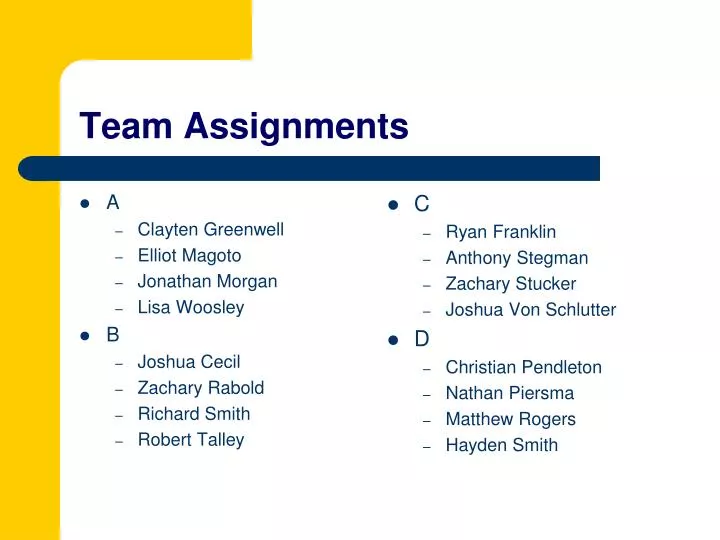 assignment of the team