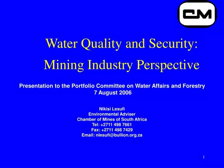 water quality and security mining industry perspective n.