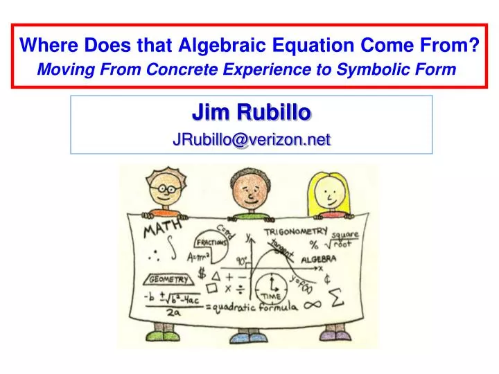where does that algebraic equation come from moving from concrete experience to symbolic form n.