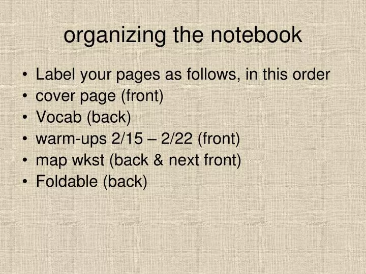 organizing the notebook n.
