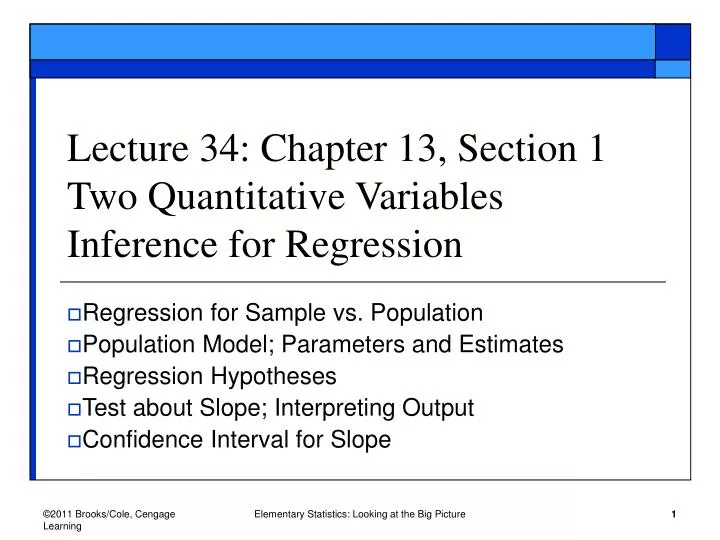 lecture 34 chapter 13 section 1 two quantitative variables inference for regression n.