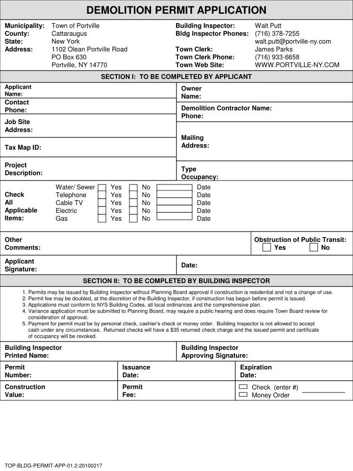 Fillable Demolition Permit Application Form Printable Pdf Download 