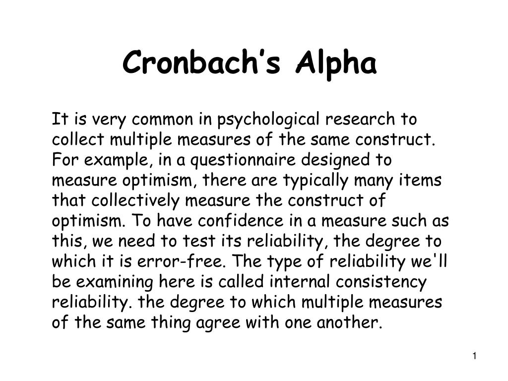 PPT - Cronbach's Alpha PowerPoint Presentation, free download - ID:5765647