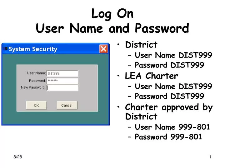 log on user name and password n.