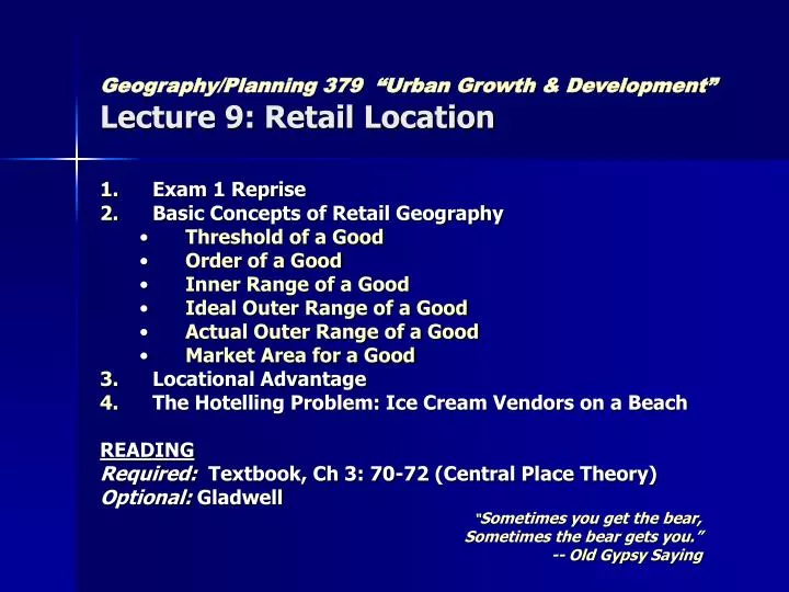 geography planning 379 urban growth development lecture 9 retail location n.